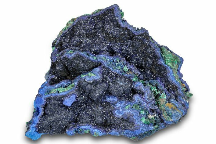 Sparkling Azurite Crystals with Fibrous Malachite - China #259664